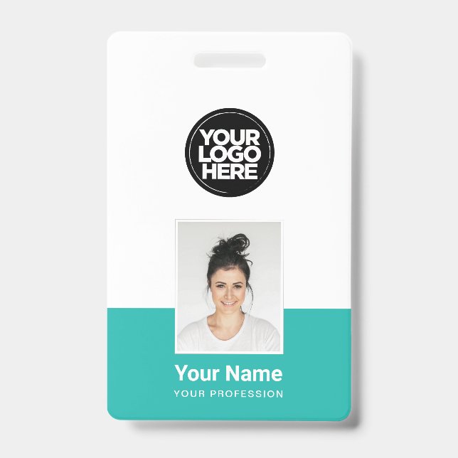 Custom Employee - Photo, BarCode, Large Logo, Name ID Badge (Front)