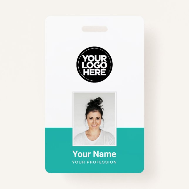 Custom Employee - Photo, BarCode, Large Logo, Name ID Badge (Front)