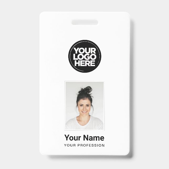 Custom Employee - Photo, BarCode, Large Logo, Name ID Badge (Front)