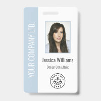 Custom Employee Photo Barcode Logo Name Dusty Blue