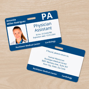Custom Employee Photo Blue White Hospital ID ID Badge