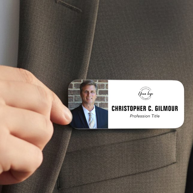 Custom Employee photo Business logo magnetic  Name Tag (Professional Business magnetic name tag with employee photo, job title and logo)