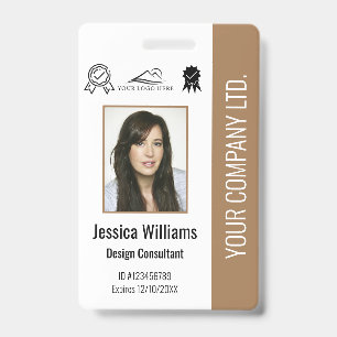 Custom Employee Photo Certification Brown ID  Badge