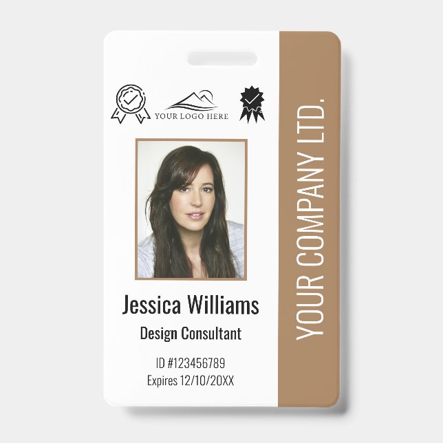Custom Employee Photo Certification Brown ID  Badge (Front)