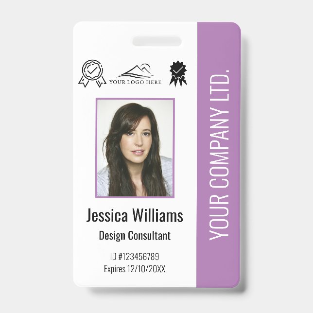 Custom Employee Photo Certification Purple ID Badge (Front)
