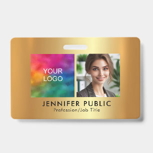 Custom Employee Photo Company Logo Gold Template ID Badge
