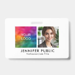 Custom Employee Photo Company Logo Here Simple ID Badge