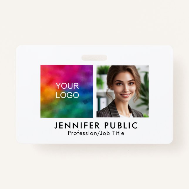 Custom Employee Photo Company Logo Here Simple ID Badge (Front)