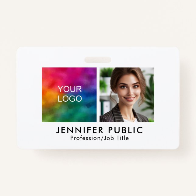 Custom Employee Photo Company Logo Here Template ID Badge (Front)