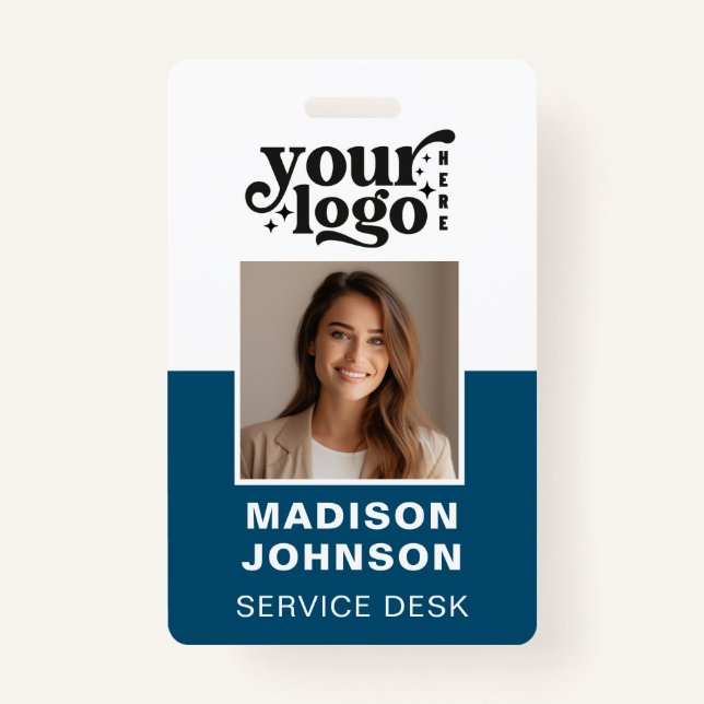 Custom Employee Photo Company Logo Modern QR ID Badge (Front)