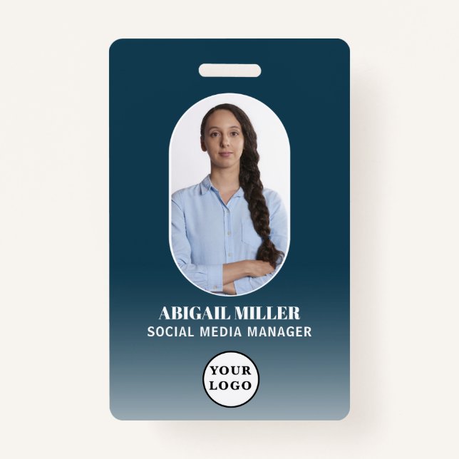 Custom Employee Photo Gradient Arch Blue Badge ID Badge (Front)
