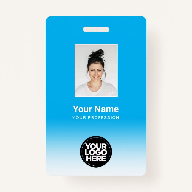 Custom Employee Photo Gradient Light Blue ID Badge (Front)