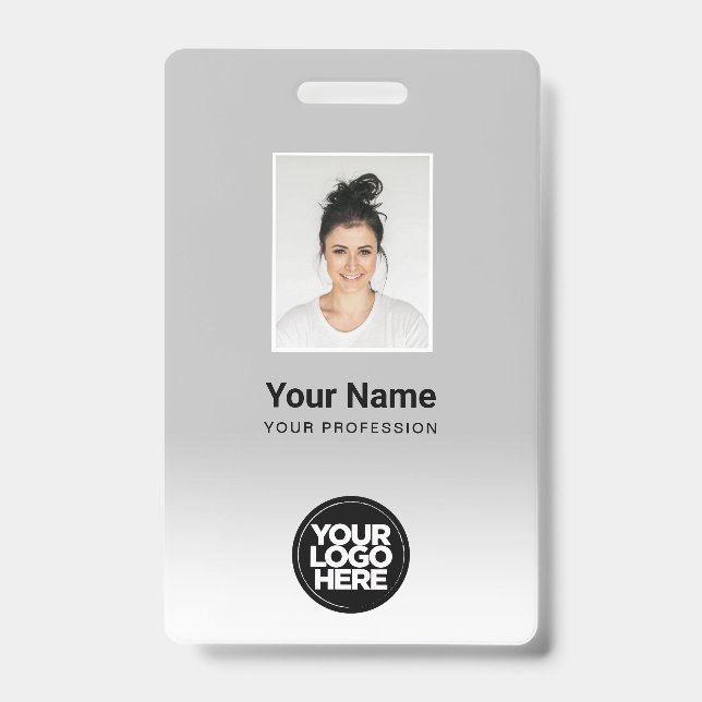 Custom Employee Photo Gradient Light Grey ID Badge (Front)