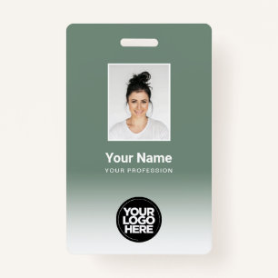 Custom Employee Photo Gradient Sage Green ID Badge