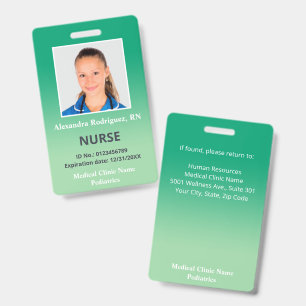Custom Employee Photo Green Gradient Medical ID Badge