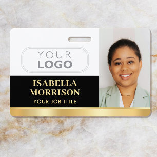 Custom Employee Photo ID Badge Elegant Black Gold