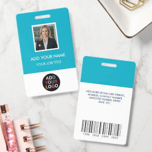 Custom Employee Photo ID Badge with Logo, Barcode