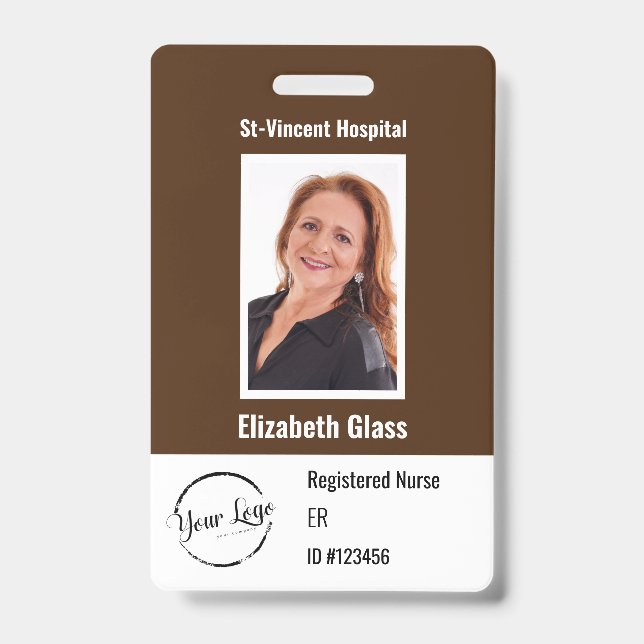 Custom Employee Photo  ID BarCode Logo Name Badge (Front)