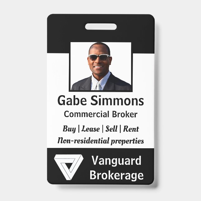 Custom Employee Photo ID - Black, Vertical Badge (Front)