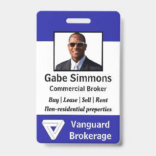 Custom Employee Photo ID - Blue, Vertical Badge