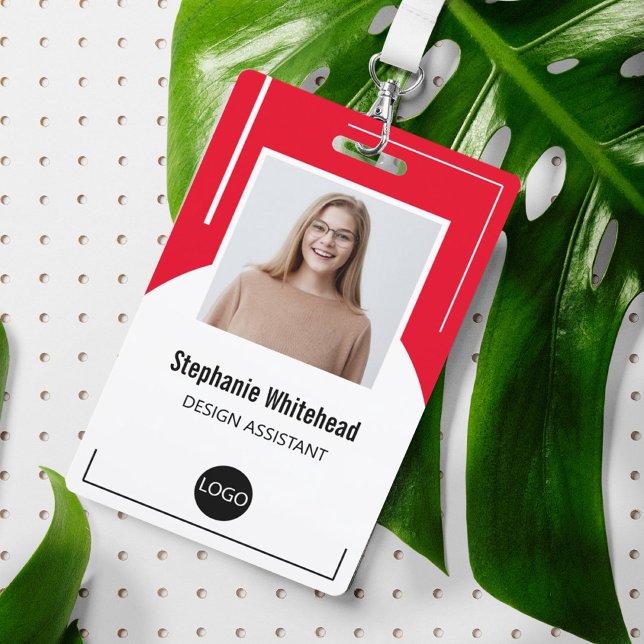 Custom Employee Photo ID Logo Red ID Badge (Simple ID Badge that allows for a picture, name, title and logo of business. Keeping it simple.)