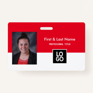 Custom Employee Photo ID Red Minimal Simple ID ID Badge