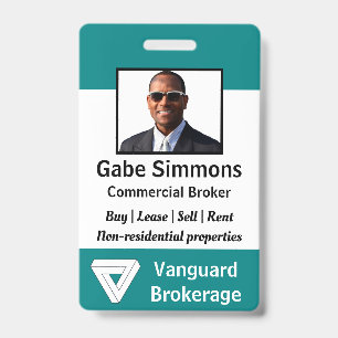 Custom Employee Photo ID - Teal, Vertical Badge