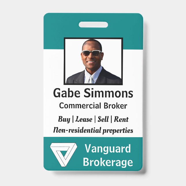 Custom Employee Photo ID - Teal, Vertical Badge (Front)