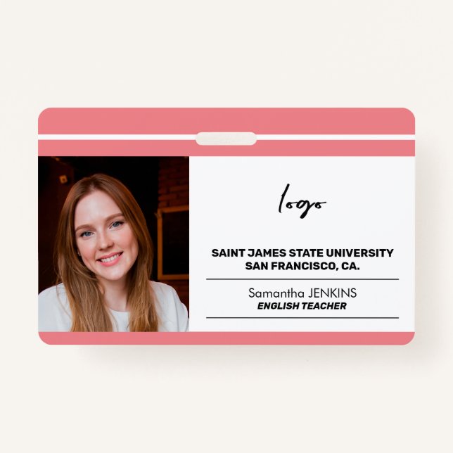 Custom employee photo logo and bare code template ID badge (Front)