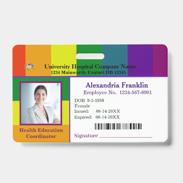 Custom Employee Photo Logo Bar Code Gay Rainbow ID Badge (Front)