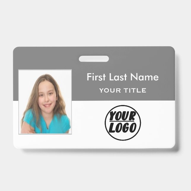 Custom Employee Photo | Logo, Bar Code grey Badge ID Badge (Front)