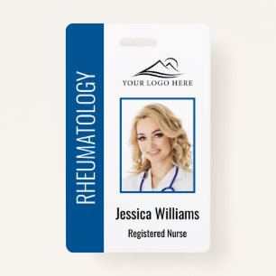 Custom Employee Photo Logo Bar Code Name Blue ID Badge