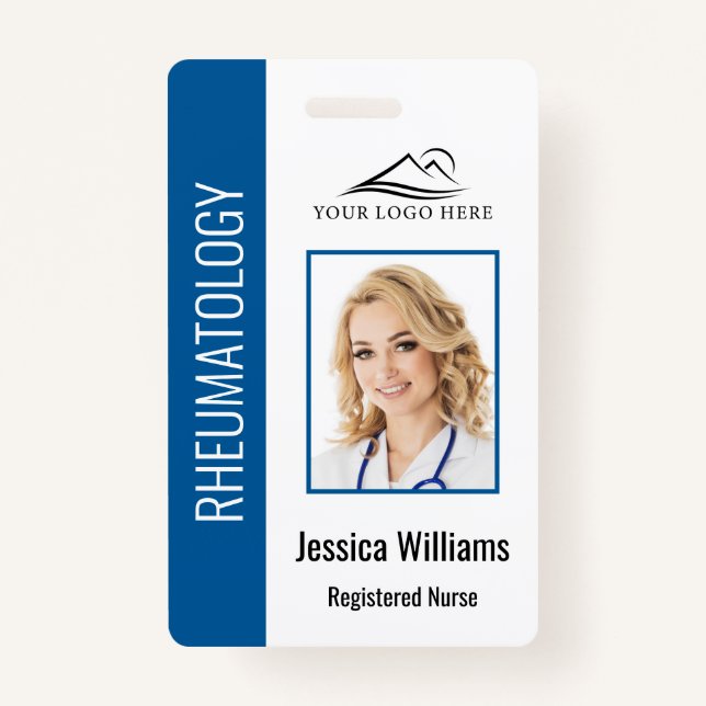Custom Employee Photo Logo Bar Code Name Blue ID Badge (Front)