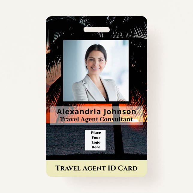 Custom Employee Photo Logo Bar Code Name ID Badge (Front)