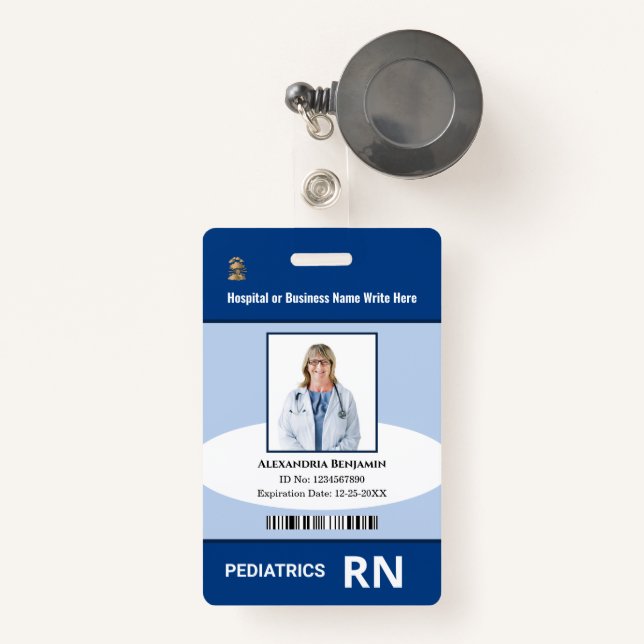 Custom Employee Photo Logo Bar Code Name ID Badge (Front with Retractable)