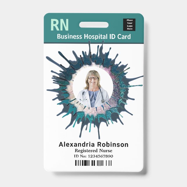 Custom Employee Photo Logo Bar Code Name ID Badge (Front)