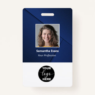 Custom Employee Photo Logo Bar Code Name ID Blue ID Badge