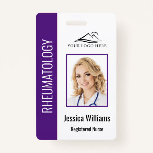 Custom Employee Photo Logo Bar Code Name Purple ID Badge