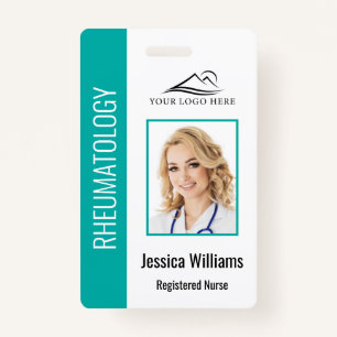 Custom Employee Photo Logo Bar Code Name Teal ID Badge