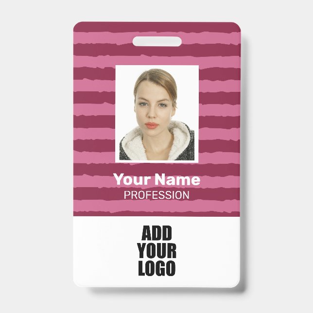 Custom Employee Photo Logo & Barcode Stripes  ID Badge (Front)