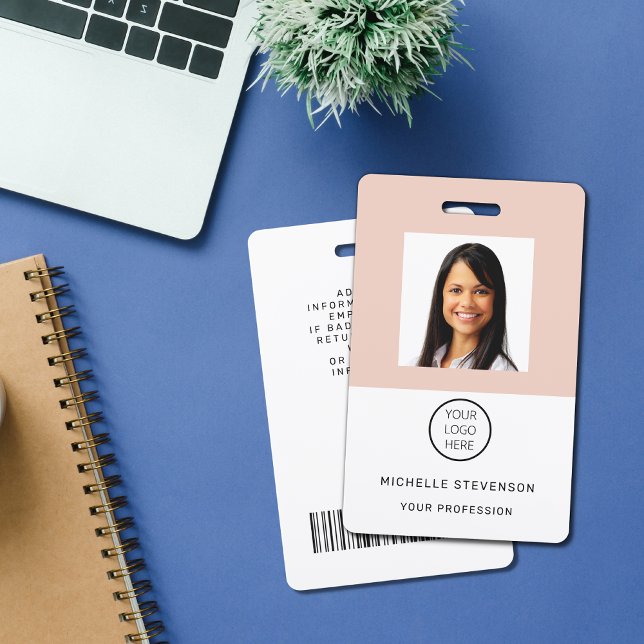 Custom Employee Photo Logo Blush Pink Name Badge ID Badge (Creator Uploaded)