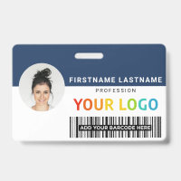 Custom Employee Photo, Logo, Name, 2 Barcodes