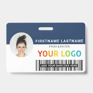 Custom Employee Photo, Logo, Name, 2 Barcodes ID Badge