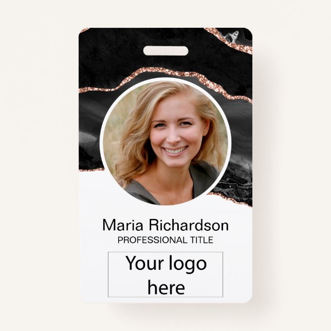 Custom Employee, Photo, Logo, Name Badge Black ID Badge (Front)