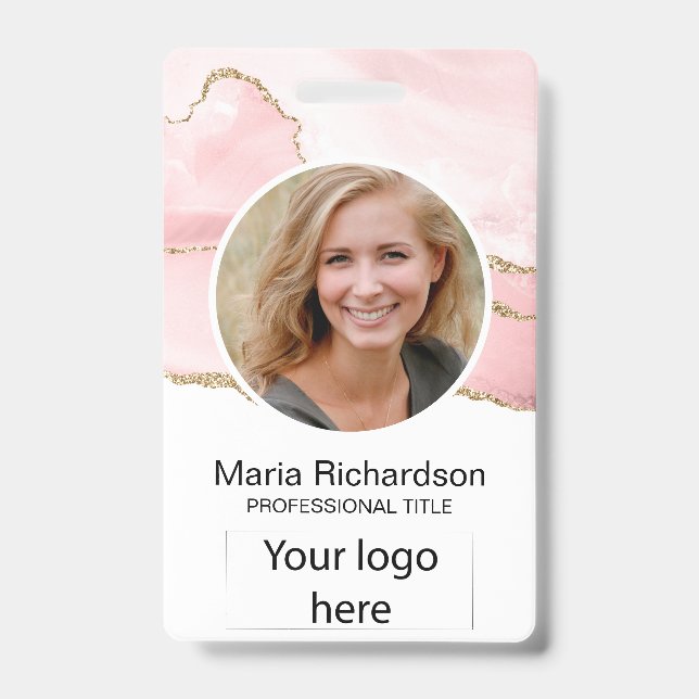 Custom Employee, Photo, Logo Name Badge Blush pink ID Badge (Front)