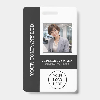 Custom Employee Photo, Logo, Name, Black   ID Badge