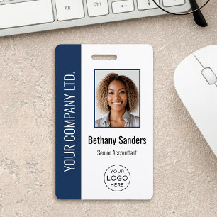 Custom Employee Photo, Logo, Name Blue ID Badge