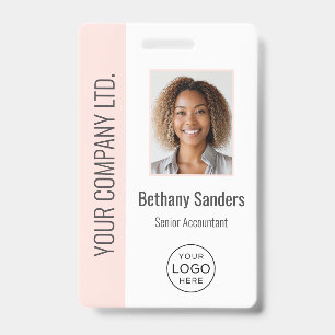 Custom Employee Photo, Logo, Name Blush Pink ID Badge