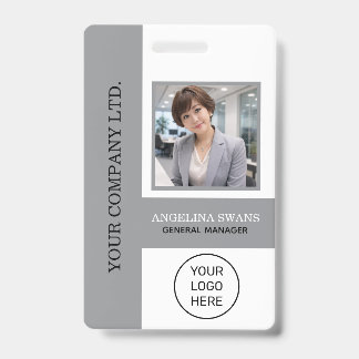 Custom Employee Photo, Logo, Name Grey  ID Badge