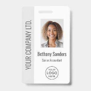 Custom Employee Photo, Logo, Name Light Gray ID Badge